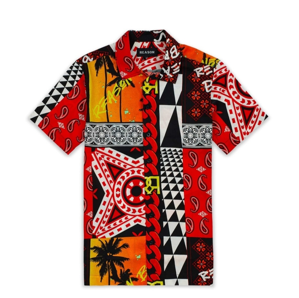 Reason Brand Geometric All Over Print Button Down Shirt NWT Size XL BA-2795